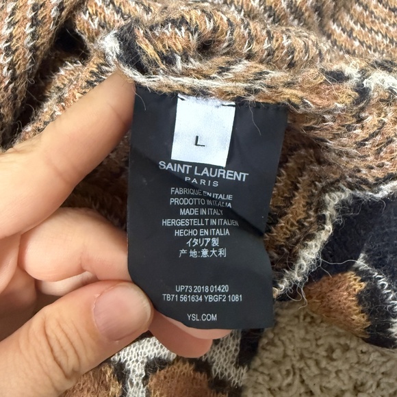 SAINT LAURENT PARIS Rare Leopard Cropped Tie Reversible Wool Mohair Sweater L - Picture 3 of 8